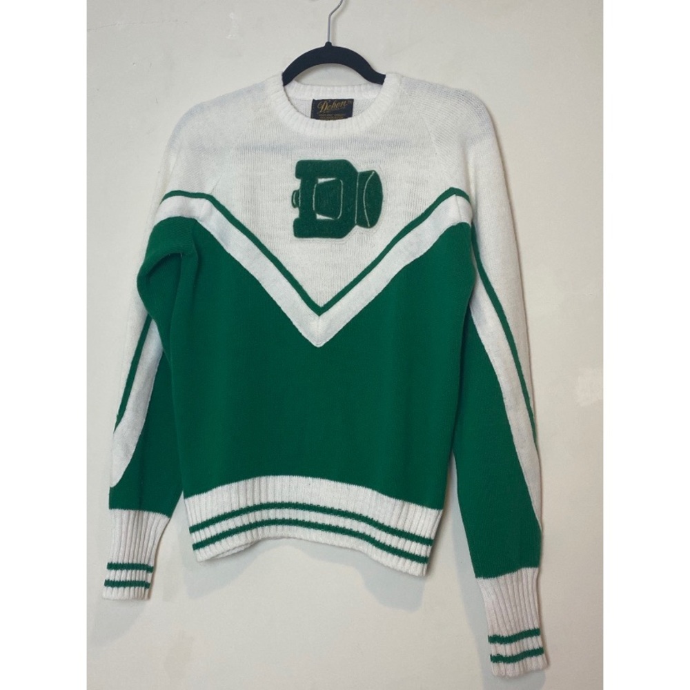 Vintage wool cheerleading sweater green and white